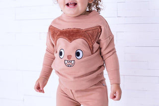 Girl's Bamboo Long Sleeve Crewneck Sweatshirt and Pants Outfit Set - Werewolf Furry Birdie Bean Size: 6-12 Months