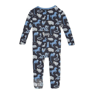 Boy's Print Bamboo Convertible Sleeper with Zipper - Deep Space Chinese Zodiac KicKee Pants Size: 0-3 Months