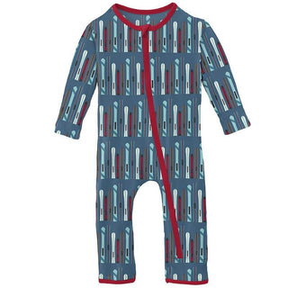 Boy's Print Bamboo Coverall with Zipper - Twilight Skis KicKee Pants Size: 0-3 Months