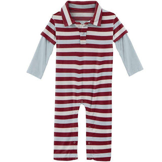 Boy's Print Bamboo Long Sleeve Double Layer Polo Romper - Playground Stripe KicKee Pants Size: 12-18 Months