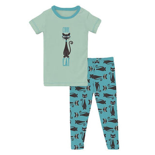 Boy's Print Bamboo Short Sleeve Graphic Tee Pajama Set - Glacier Cool Cats KicKee Pants Size: 2T