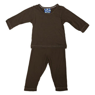 Boy's Solid Bamboo Long Sleeve Pajama Set - Bark KicKee Pants Size: 6-12 Months