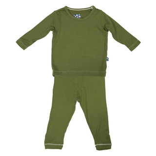 Boy's Solid Bamboo Long Sleeve Pajama Set - Moss KicKee Pants Size: 6-12 Months