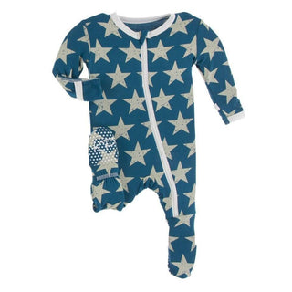 Celebration Bamboo Footie with Zipper - Vintage Stars KicKee Pants Size: Newborn