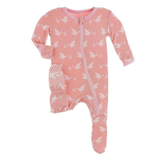 Celebration Print Bamboo Footie with Zipper - Blush Stork KicKee Pants Size: Newborn