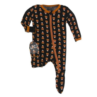 Celebration Print Bamboo Footie with Zipper - Midnight Candy Corn KicKee Pants Size: Newborn