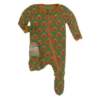 Celebration Print Bamboo Footie with Zipper - Moss Jack O'Lantern KicKee Pants Size: Newborn