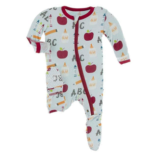 Celebration Print Bamboo Footie with Zipper - Spring Sky I Love School KicKee Pants Size: Newborn