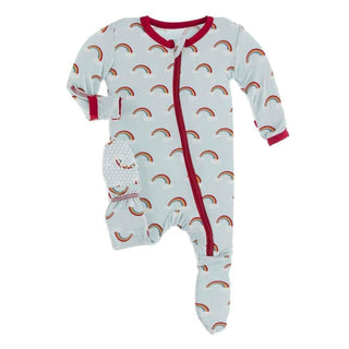Celebration Print Bamboo Footie with Zipper - Spring Sky Rainbows KicKee Pants Size: Preemie