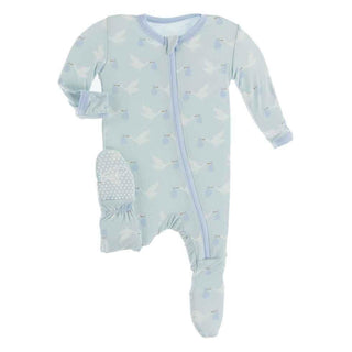 Celebration Print Bamboo Footie with Zipper - Spring Sky Stork KicKee Pants Size: Preemie