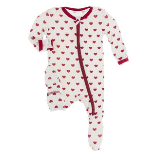 Celebrations Valentine's Bamboo Footie with Zipper - Natural Hearts KicKee Pants Size: Preemie