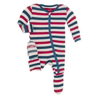 Celebrations Bamboo Footie with Zipper - USA Stripe KicKee Pants Size: Newborn