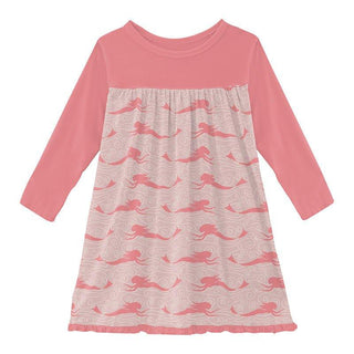 Girl's Print Bamboo Classic Long Sleeve Swing Dress - Baby Rose Mermaid KicKee Pants Size: 6-12 Months