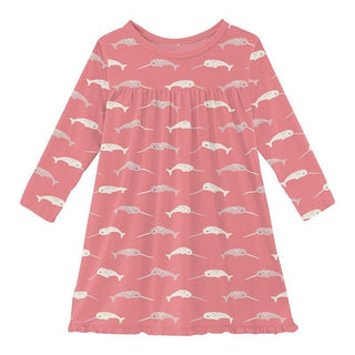 Girl's Print Bamboo Classic Long Sleeve Swing Dress - Strawberry Narwhal KicKee Pants Size: 6-12 Months