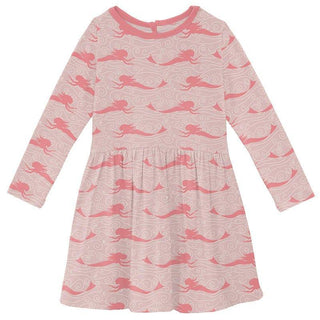 Girl's Print Bamboo Long Sleeve Twirl Dress - Baby Rose Mermaid KicKee Pants Size: 2T