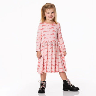 Girl's Print Bamboo Long Sleeve Twirl Dress - Baby Rose Mermaid KicKee Pants Size: 2T