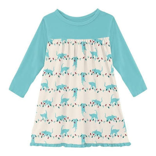 Girl's Print Bamboo Classic Long Sleeve Swing Dress - Natural Tangled Kittens (WCA22) KicKee Pants Size: 6-12 Months