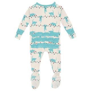 Girl's Print Bamboo Classic Ruffle Footie with Zipper - Natural Tangled Kittens (WCA22) KicKee Pants Size: Newborn