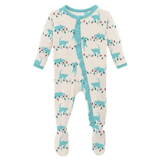 Girl's Print Bamboo Classic Ruffle Footie with Zipper - Natural Tangled Kittens (WCA22) KicKee Pants Size: Newborn