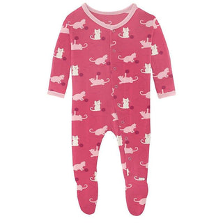 Girl's Print Bamboo Footie with Snaps - Winter Rose Kitty (15ANV) KicKee Pants Size: Newborn