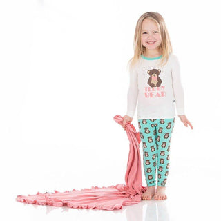 Girl's Print Bamboo Long Sleeve Graphic Tee Pajama Set - Glass Teddy Bear KicKee Pants Size: 18-24 Months