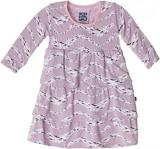 Girl's Print Bamboo Long Sleeve Ruffle Dress - Sweet Pea Schooling Fish KicKee Pants Size: 0-3 Months