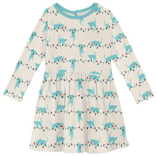Girl's Print Bamboo Long Sleeve Twirl Dress - Natural Tangled Kittens (WCA22) KicKee Pants Size: 18-24 Months