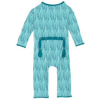 Girl's Print Bamboo Muffin Ruffle Coverall with Zipper - Iceberg Icicles KicKee Pants Size: 9-12 Months