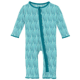 Girl's Print Bamboo Muffin Ruffle Coverall with Zipper - Iceberg Icicles KicKee Pants Size: 9-12 Months