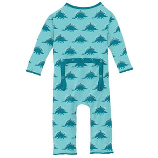 Girl's Print Bamboo Muffin Ruffle Coverall with Zipper - Iceberg Menorahsaurus (WCA22) KicKee Pants Size: 12-18 Months