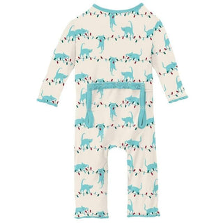 Girl's Print Bamboo Muffin Ruffle Coverall with Zipper - Natural Tangled Kittens (WCA22) KicKee Pants Size: 6-9 Months