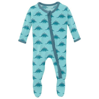 Girl's Print Bamboo Muffin Ruffle Footie with Zipper - Iceberg Menorahsaurus (WCA22) KicKee Pants Size: Newborn