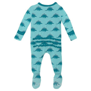 Girl's Print Bamboo Muffin Ruffle Footie with Zipper - Iceberg Menorahsaurus (WCA22) KicKee Pants Size: Newborn