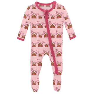 Girl's Print Bamboo Muffin Ruffle Footie with Zipper - Lotus Gingerbread (WCA22) KicKee Pants Size: Newborn