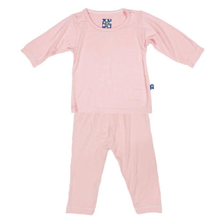 Girl's Solid Bamboo Long Sleeve Pajama Set - Lotus KicKee Pants Size: 6-12 Months