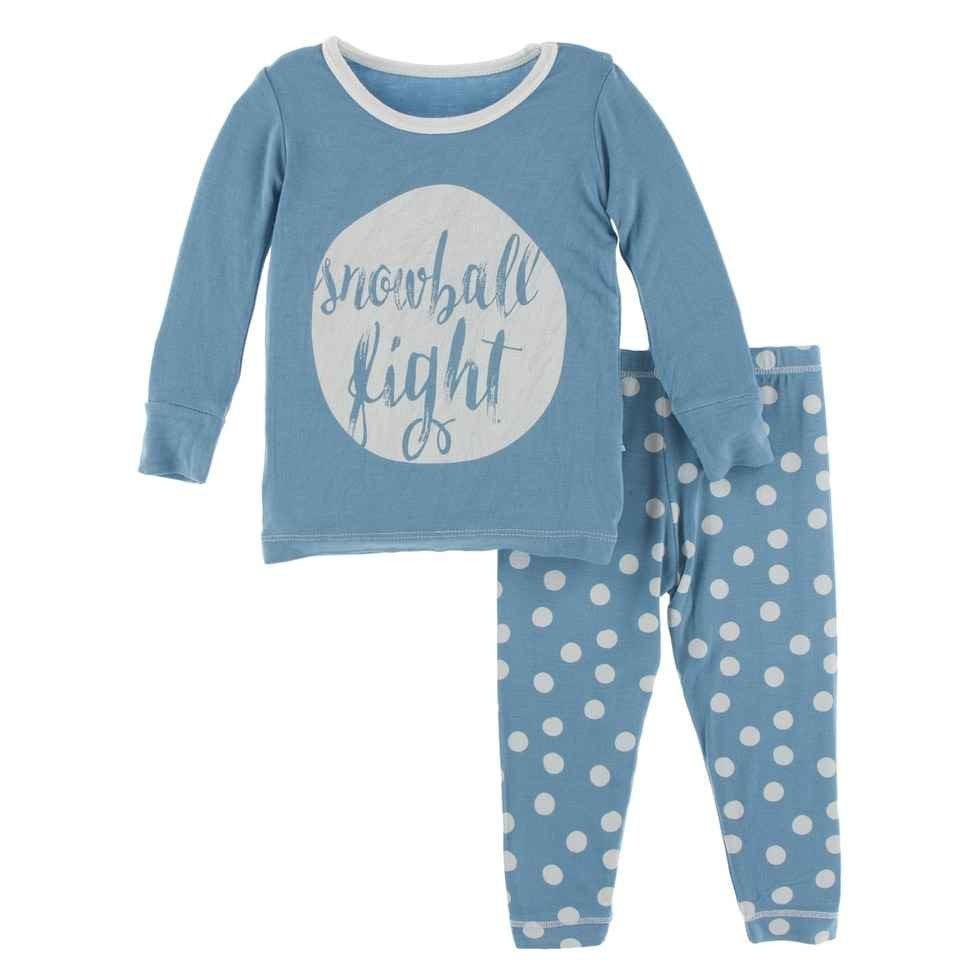 Kickee Pants Bamboo Kids Pajamas in Blue Moon Snowballs 6-12 Months, image size:980x980
