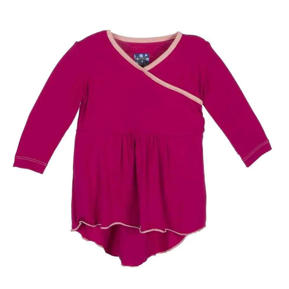 rhododendron tee Solid Bamboo Long Sleeve Kimono HiLo Tee, Rhododendron with Blush