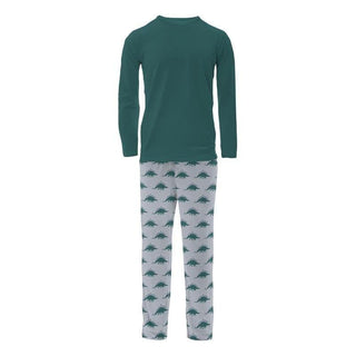 Men's Print Bamboo Long Sleeve Pajama Set - Pearl Blue Menorahsaurus KicKee Pants Size: M