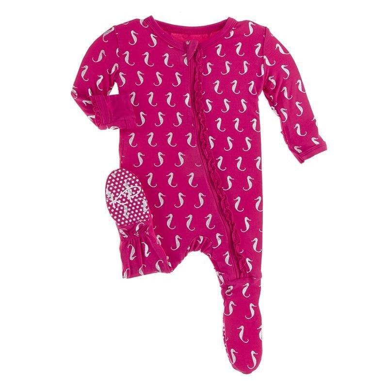 Crimson Penguins Muffin Ruffle Zipper Footie