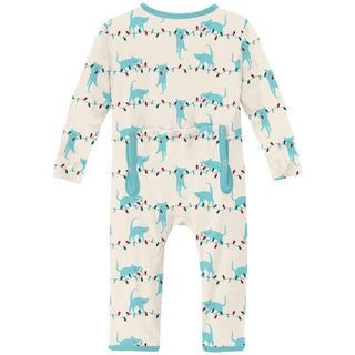 Print Bamboo Coverall with Zipper - Natural Tangled Kittens (WCA22) KicKee Pants Size: 0-3 Months