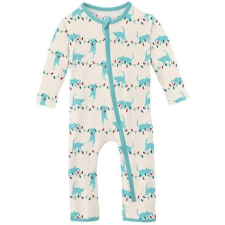 Print Bamboo Coverall with Zipper - Natural Tangled Kittens (WCA22) KicKee Pants Size: 0-3 Months