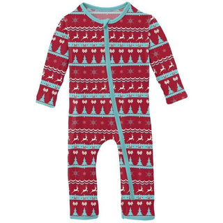 Print Bamboo Coverall with Zipper - Nordic (WCA22) KicKee Pants Size: 9-12 Months