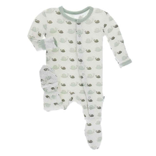 Print Bamboo Footie with Snaps - Natural Snails KicKee Pants Size: Newborn