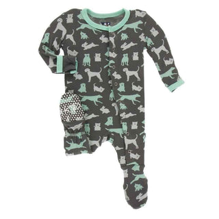 Print Bamboo Footie with Snaps - Stone Domestic Animals KicKee Pants Size: Newborn