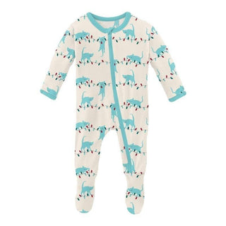 Print Bamboo Footie with Zipper - Natural Tangled Kittens (WCA22) KicKee Pants Size: Newborn