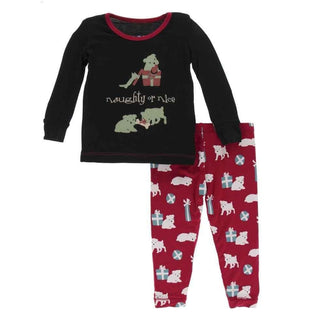 Print Bamboo Long Sleeve Pajama Set - Midnight Naughty or Nice KicKee Pants Size: 6-12 Months