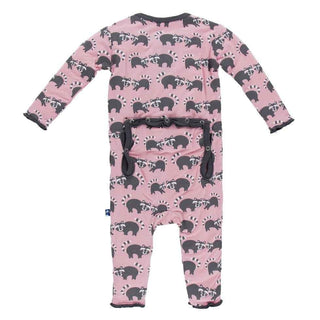 Print Bamboo Muffin Ruffle Coverall - Lotus Raccoon KicKee Pants Size: 3-6 Months