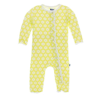 Print Bamboo Muffin Ruffle Coverall with Snaps - Lime Blossom Stellini KicKee Pants Size: 3-6 Months