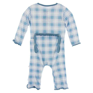Print Bamboo Muffin Ruffle Coverall with Zipper - Blue Moon 2020 Holiday Plaid KicKee Pants Size: 3-6 Months