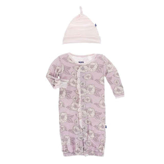Print Bamboo Ruffle Layette Gown Converter and Knot Hat Set - Sweet Pea Poppies KicKee Pants Size: 3-6 Months